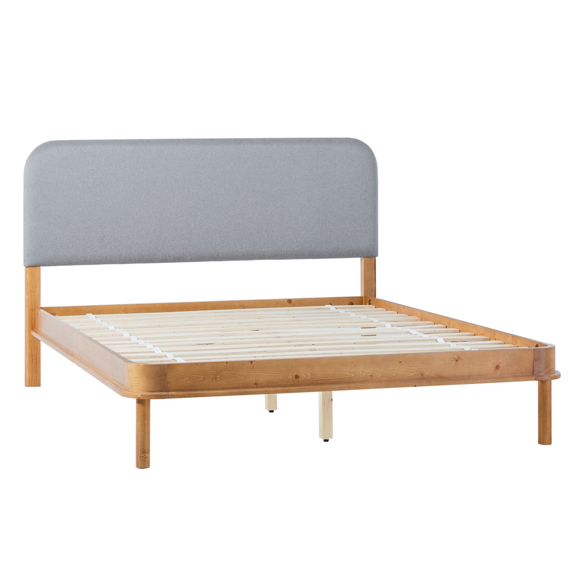 Picture of Walker Edison WEANN03QB1EO1 43 x 66.25 x 82.38 in. Modern Curved Upholstered Solid Wood Queen Size Bed&#44; English Oak