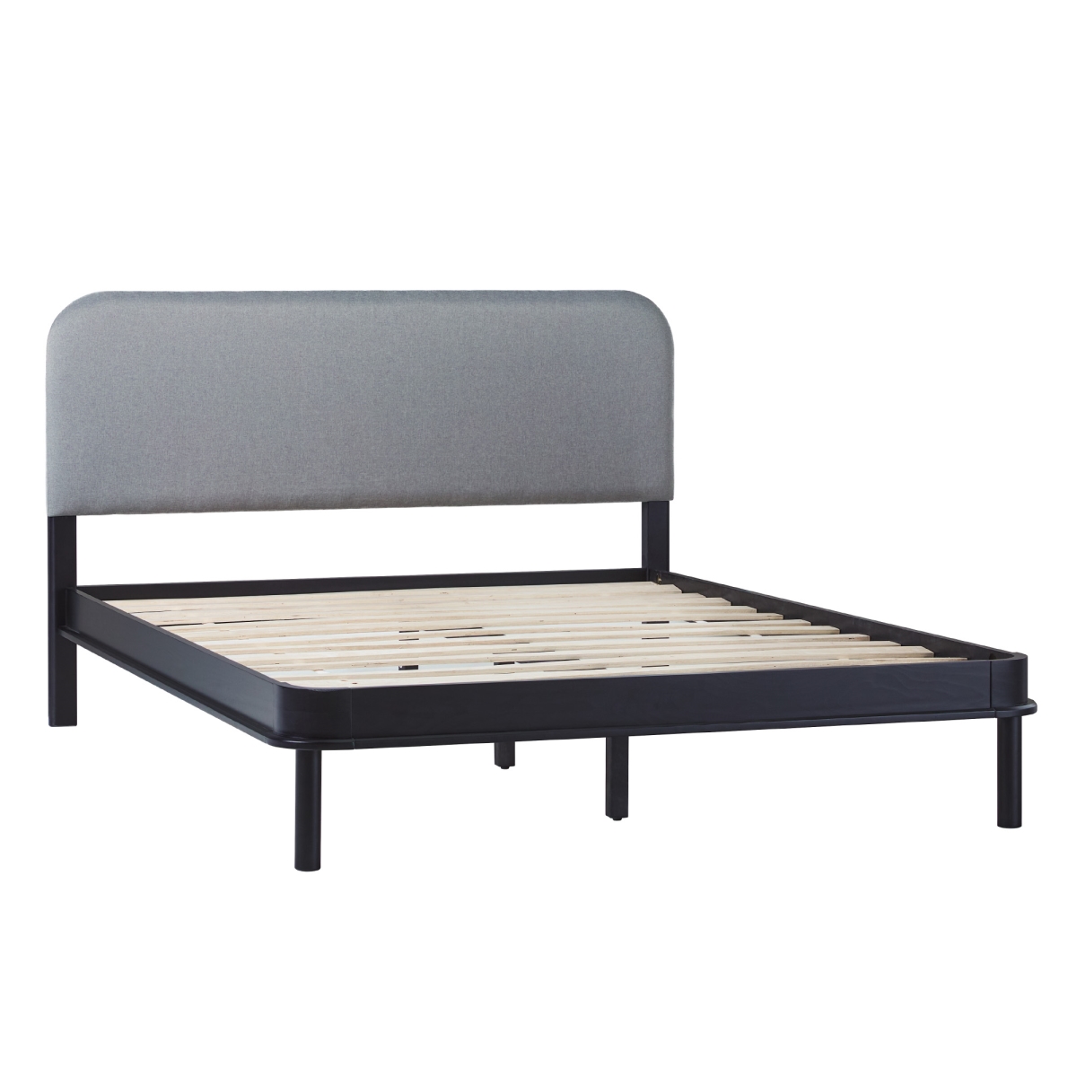 Picture of Walker Edison WEANN03QB1BL1 43 x 66.25 x 82.38 in. Modern Curved Upholstered Solid Wood Queen Size Bed&#44; Black