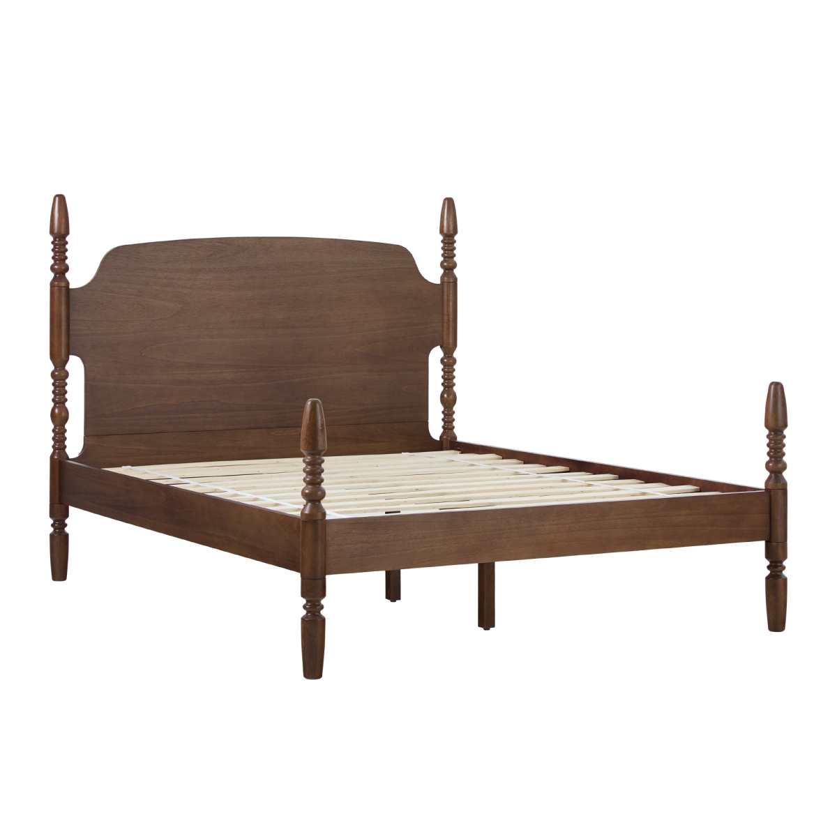 Picture of Walker Edison WEVIV03QB2BR1 53.88 x 64.75 x 84 in. Easy Assembly Solid Wood Spindle Post Queen Size Bed&#44; Dark Brown