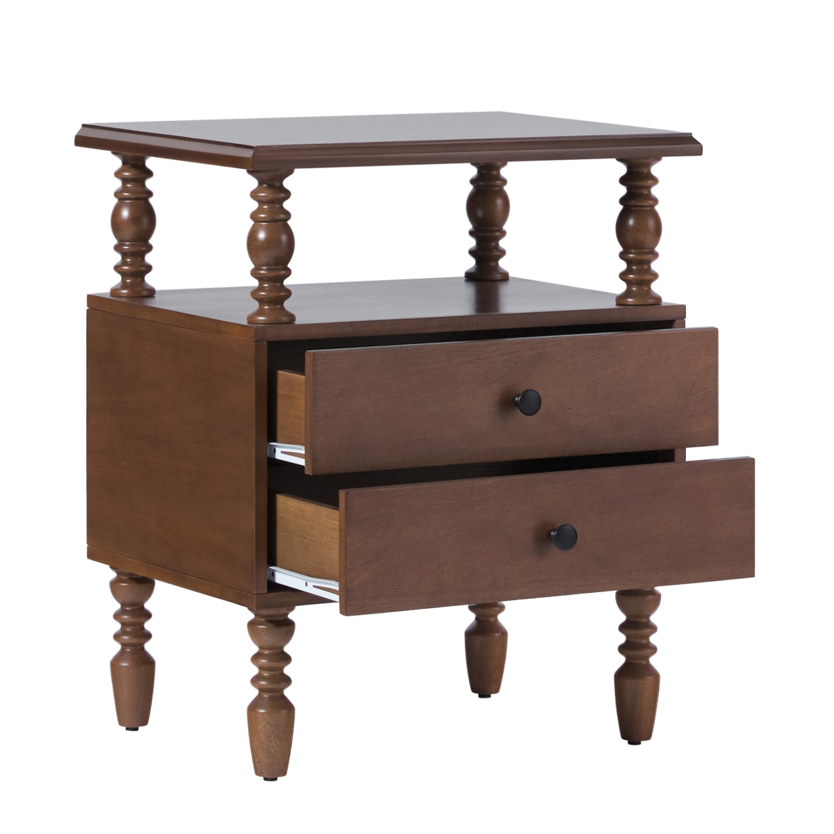 Picture of Walker Edison WEVIV012D2BR1 26 x 17 x 22 in. Easy Assembly Solid Wood 1 Drawer Spindle Nightstand&#44; Dark Brown