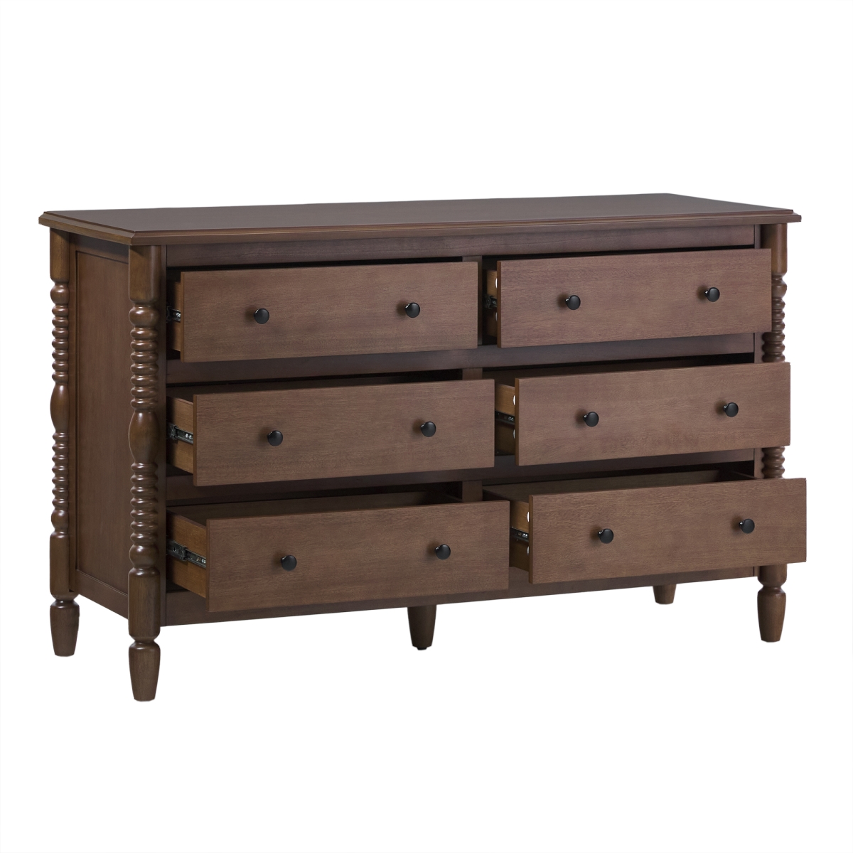 Picture of Walker Edison WEVIV026D2BR1 32.88 x 20 x 54 in. Easy Assembly Solid Wood 5 Drawer Spindle Chest&#44; Dark Brown