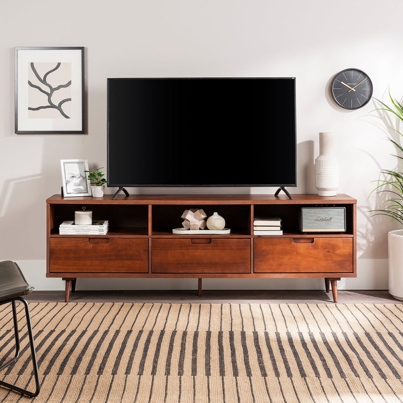 Walker Edison W70IV3DCA 70 in. 3-Drawer Solid Wood Console - Caramel