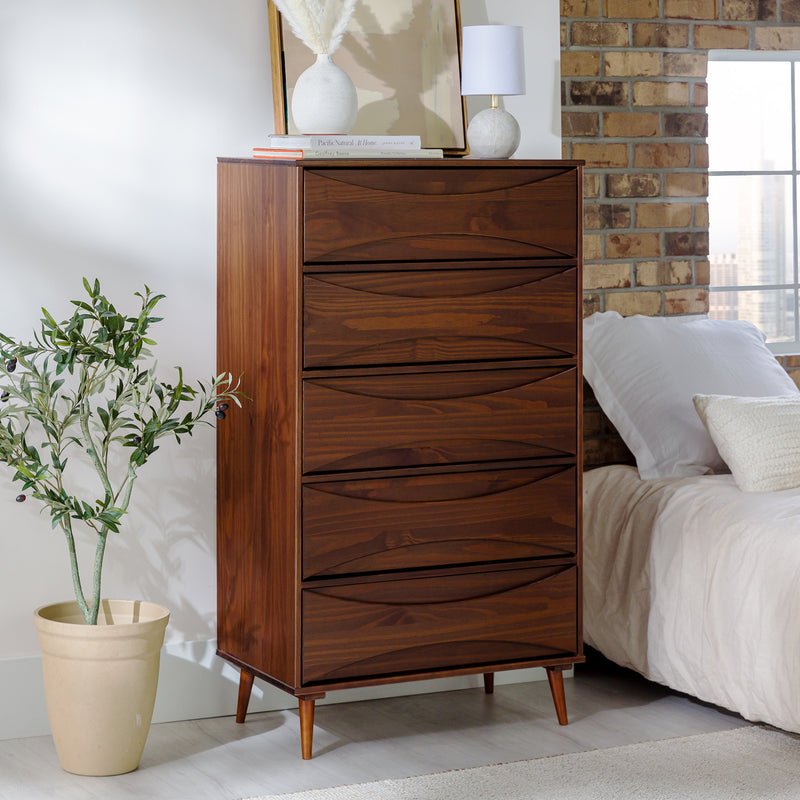 Walker Edison BR5DATTDRWT-T 30 in. Atticus 5 Drawer Chest - Walnut