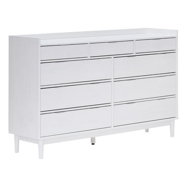 Walker Edison BR9DRLEEDRWH-T 60 in. Solid Wood 9-Drawer Chest with Gallery - White