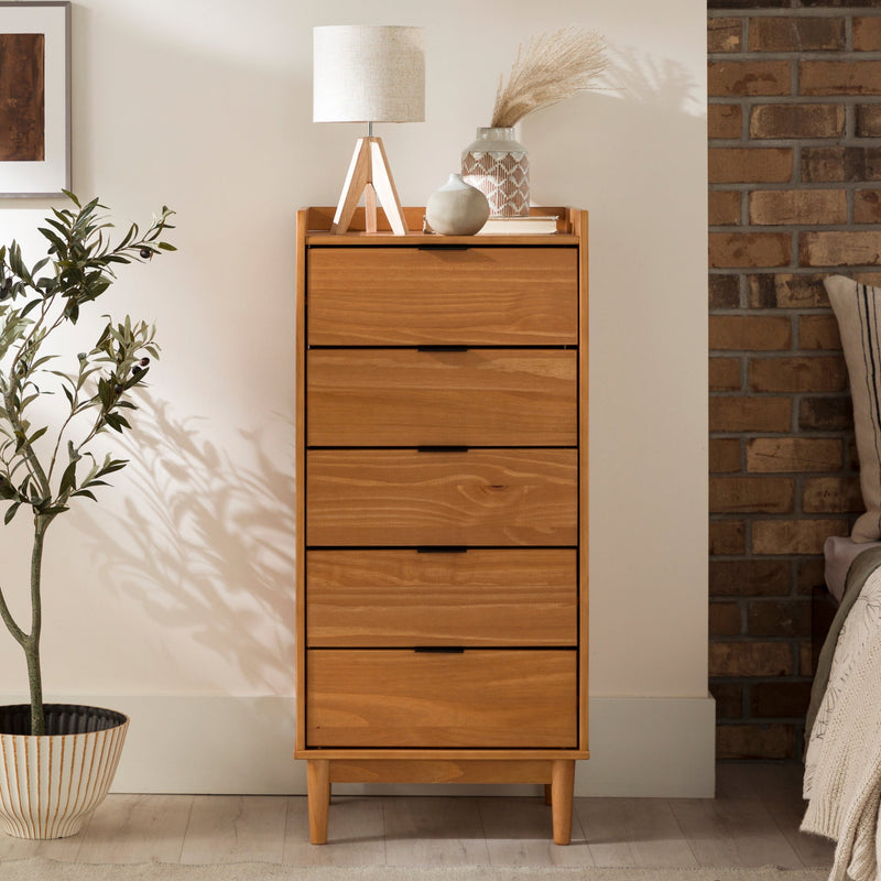 Walker Edison LEEB3BCA-T 5-Drawer Tall Bedroom Chest - Caramel