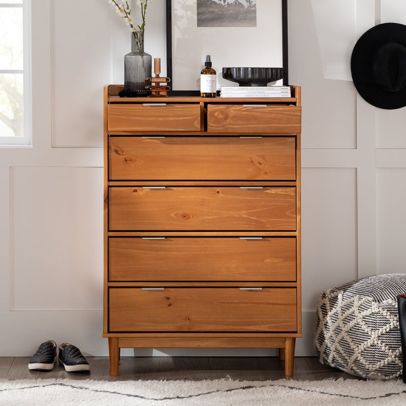 Walker Edison LEEBDCA-T 55.1 in. Solid Wood 6-Drawer Chest with Gallery - Caramel