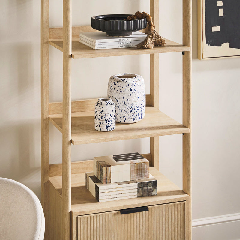 Walker Edison WEHOL41OS2CO0 Holmes Modern Narrow Bookcase with Reeded Drawer - Coastal Oak