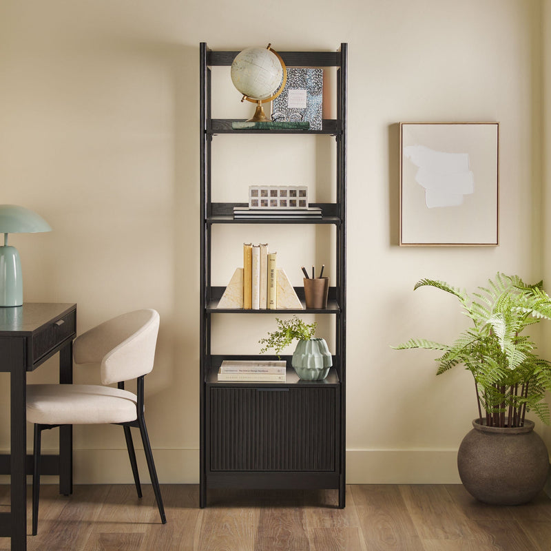 Walker Edison WEHOL41OS2BL0 Holmes Modern Narrow Bookcase with Reeded Drawer - Black