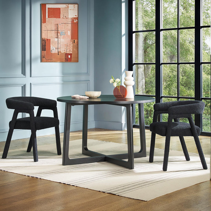 Walker Edison WEEZR14OS3BL2 Ezra Modern Boucle Rounded Back Dining Chair - Black - Set of 2