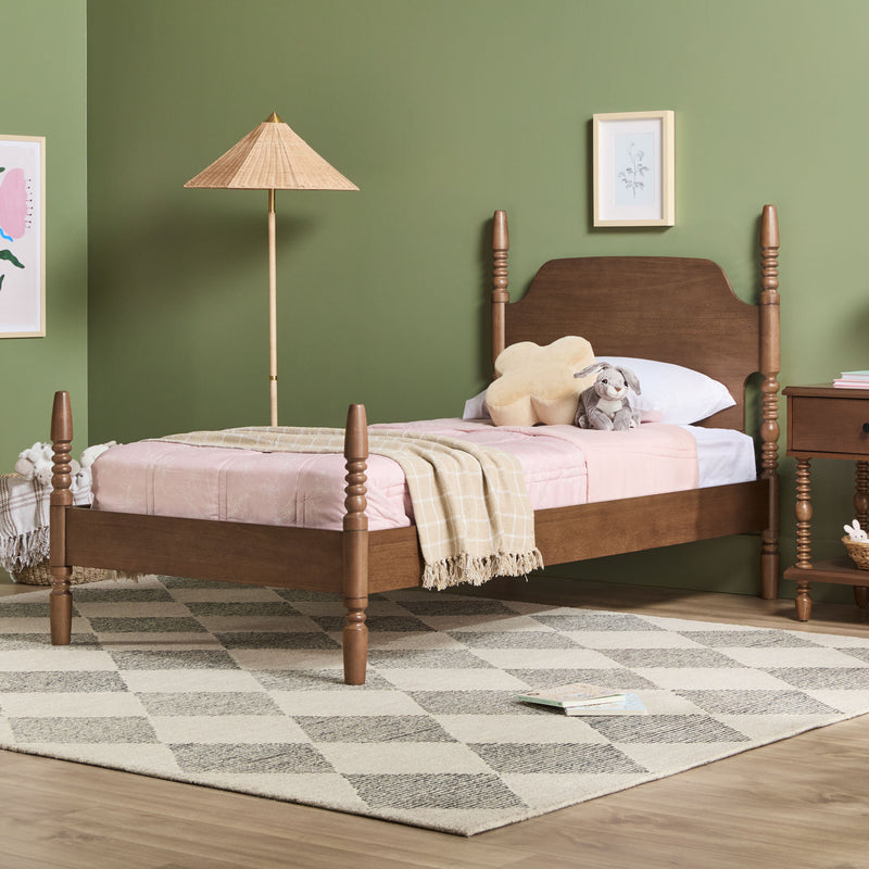 Walker Edison WEVIV03TB2BR1 Easy Assembly Solid Wood Twin Spindle Post Bed - Dark Brown