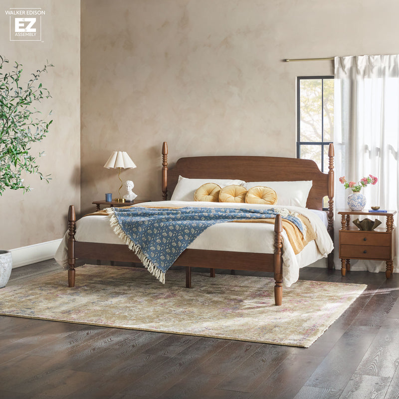 Walker Edison WEVIV03KB2BR1 Easy Assembly Solid Wood King Spindle Post Bed - Dark Brown