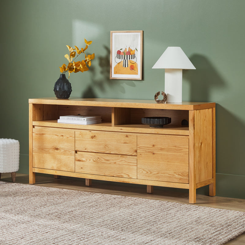 Walker Edison WENAS11653WO1 Modern Farmhouse Rustic Solid Oak Wood 65 in. Sideboard with Storage - White Oak