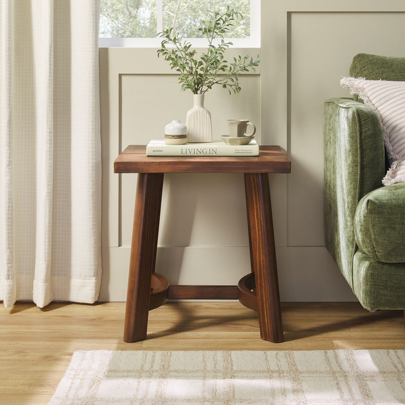 Walker Edison WECOL23OS1MB1 Modern Farmhouse Rustic Solid Wood 18 in. Square Side Table - Medium Brown