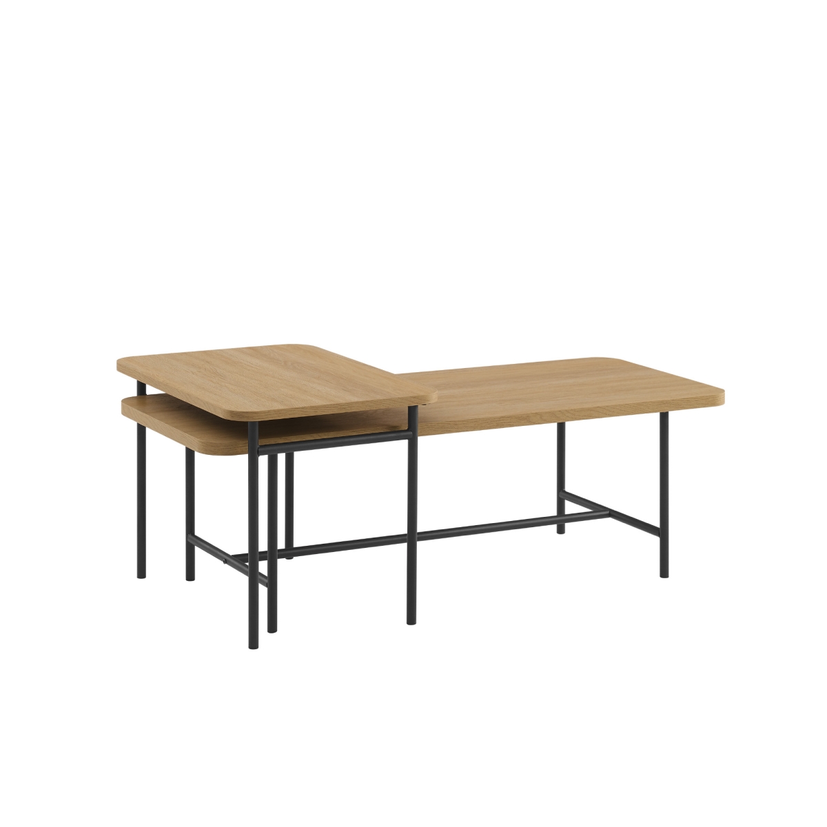 Walker Edison REONCTCO 15 x 18.5 x 47.25 in. Modern Nesting Coffee Table, Coastal Oak & Black - 2 Piece