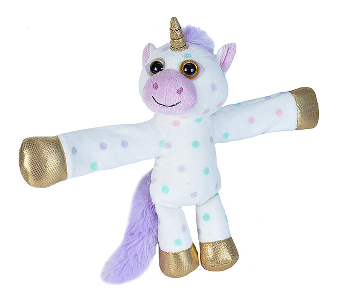 Huggers Polka Dot Unicorn Plush Toy - Pink & White - 8 in. - Cuddly Hugging Feature