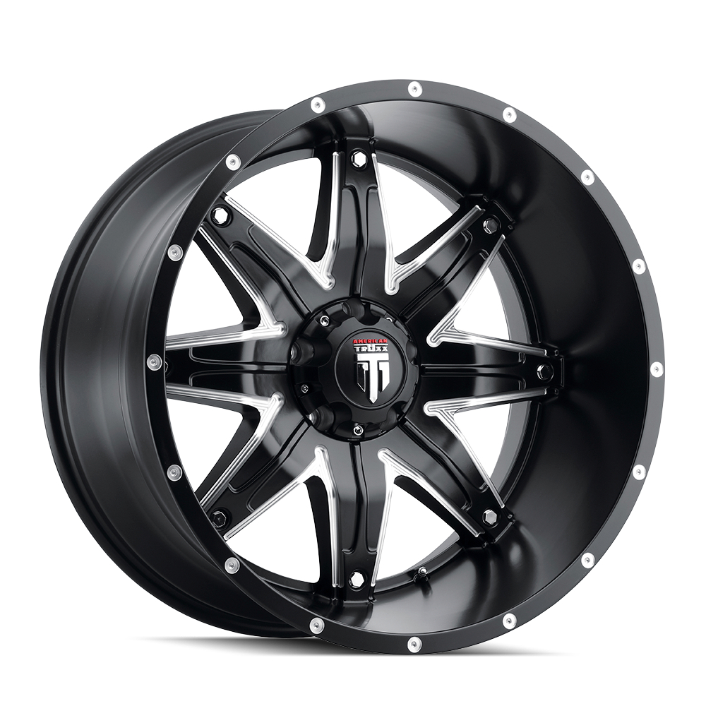 AT185-22273M-44 Lonestar AT185 Satin Black & Milled Wheel - 22 x 12 in., 5-127 mm, -44 mm, 78.1 mm