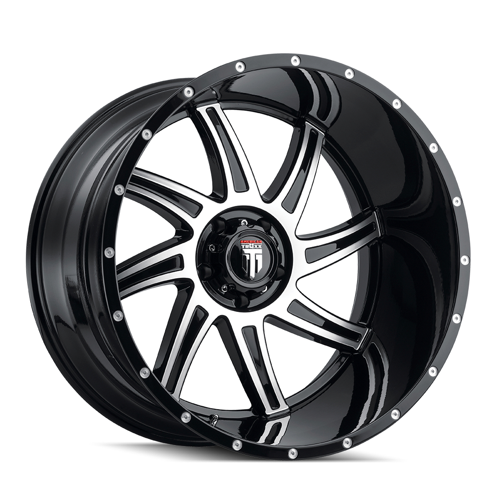 AT162-22250BM-44 Vortex AT162 Gloss Black Machined Wheel - 22 x 12 in., 5-150 mm, -44 mm, 110.3 mm
