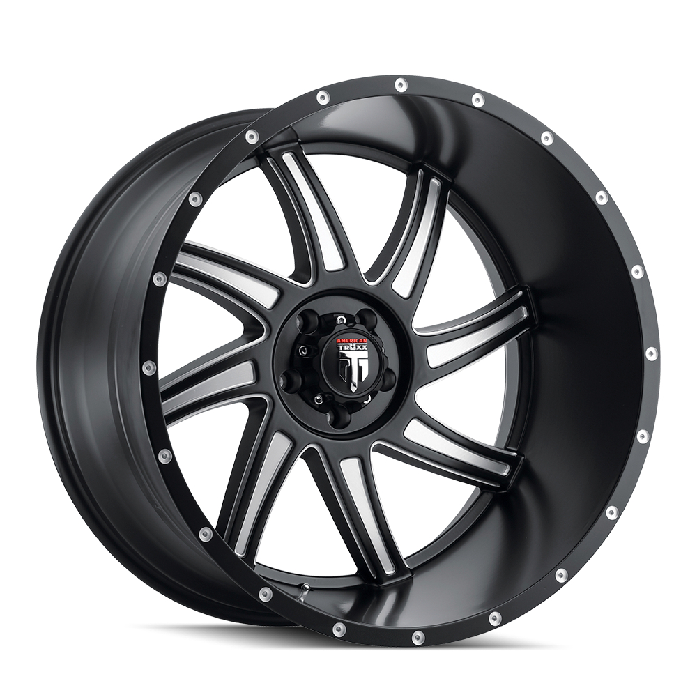 AT162-22250M-44 Vortex AT162 Satin Black & Milled Wheel - 22 x 12 in., 5-150 mm, -44 mm, 110.3 mm