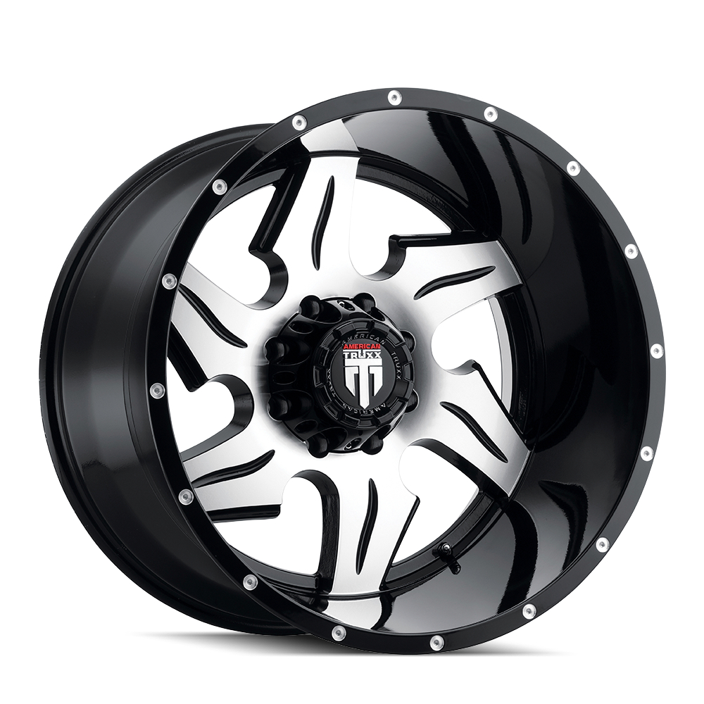 AT163-22478BM-76 Ninja AT163 Gloss Black Machined Wheel - 22 x 14 in., 8-180 mm, -76 mm, 125.2 mm