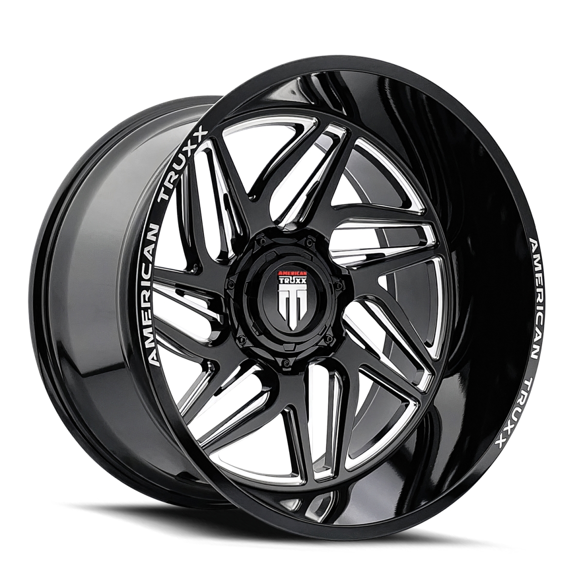 AT1917-24437M Goliath AT1917 Gloss Black Milled Wheel - 24 x 14 in., 6-135 & 6-139.7 mm, -76 mm, 106.1 mm