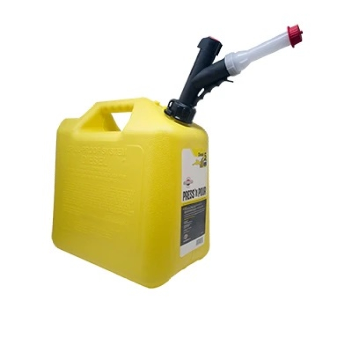 Gas Can, Plastic, 5 gal, Press 'N Pour(R) Spout, Self-Venting, Yellow, Diesel