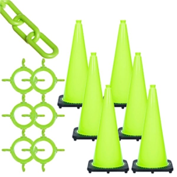 Mr. Chain 93214-6 Traffic Cone & Chain Kit - Safety Green, 93214-6