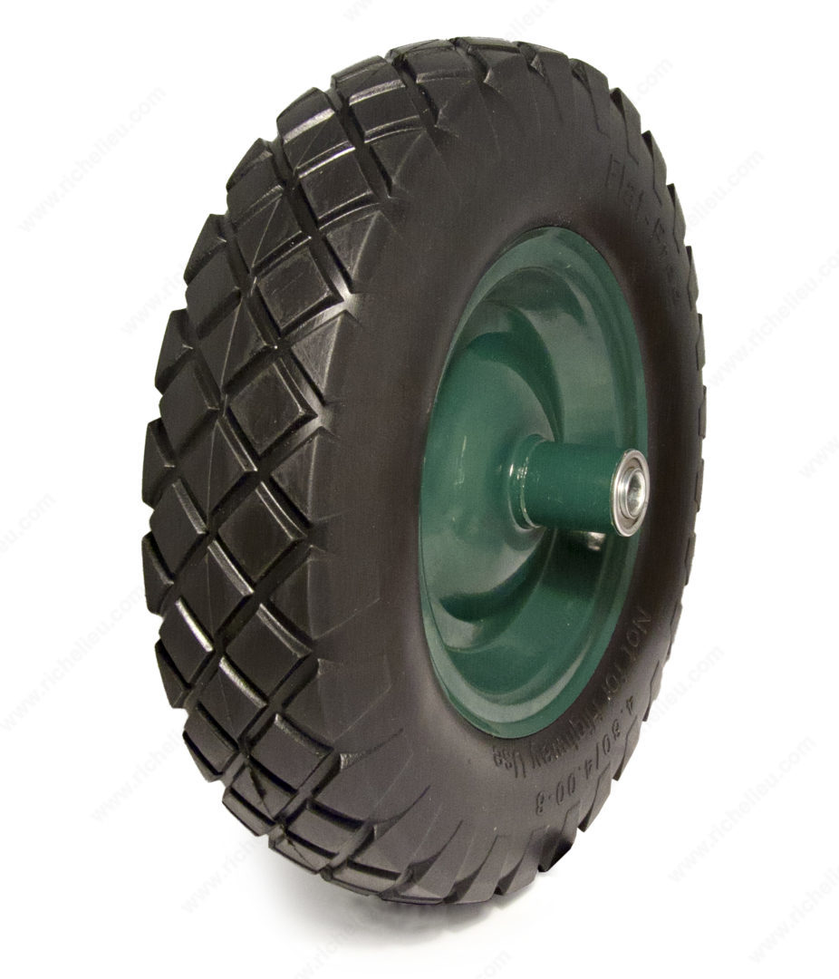 F21679 10 in. Flat Free Centered Wheel, Black & Green