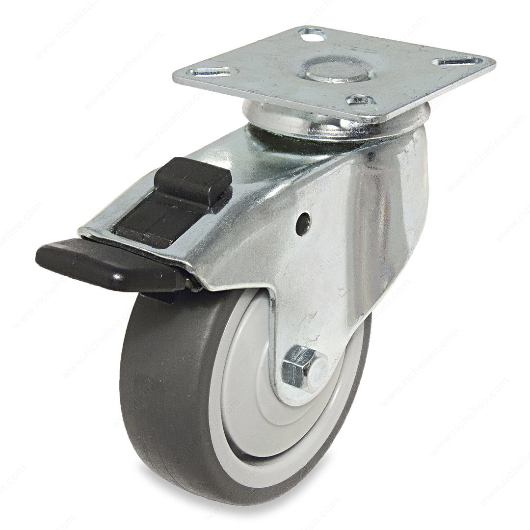 3 in. Thermoplastic Rubber Swivel with Brake Caster - Gray