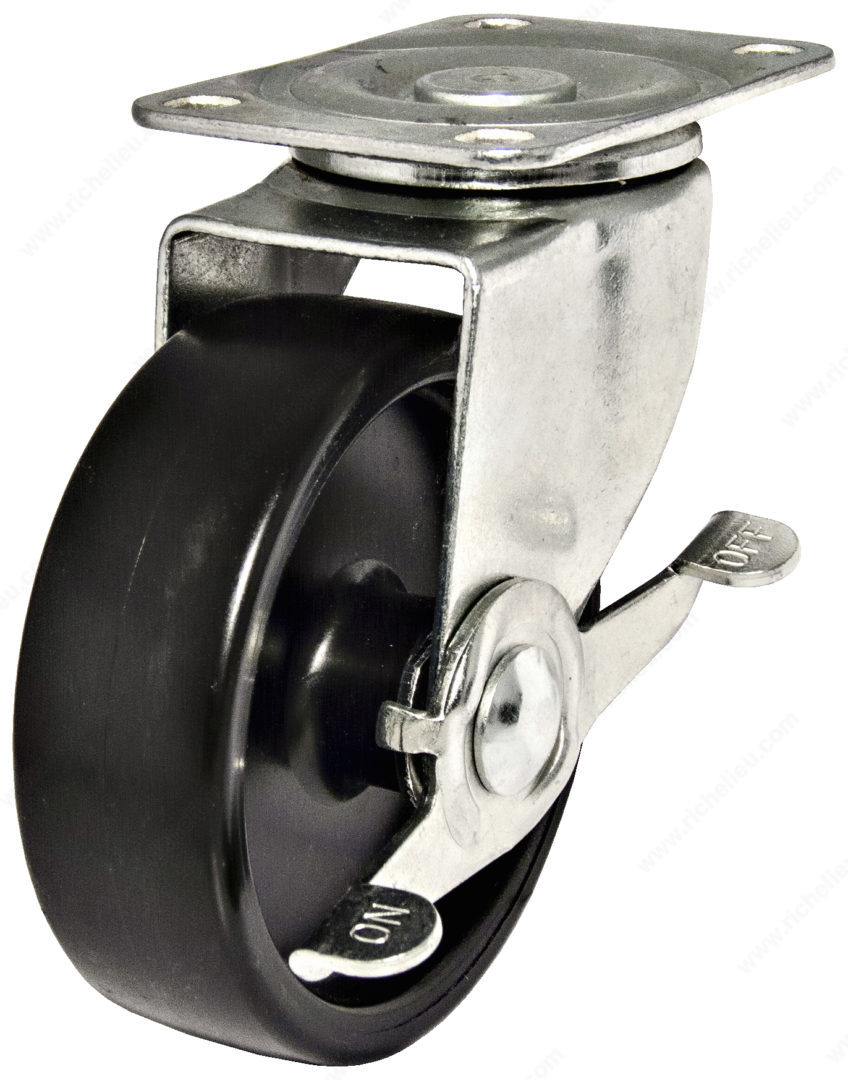 3 in. Polypropylene Swivel with Brake Caster, Black