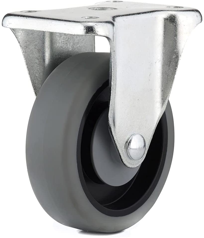 Industrial Gray Thermoplastic Rubber Caster, Fixed, with Plate, Gray