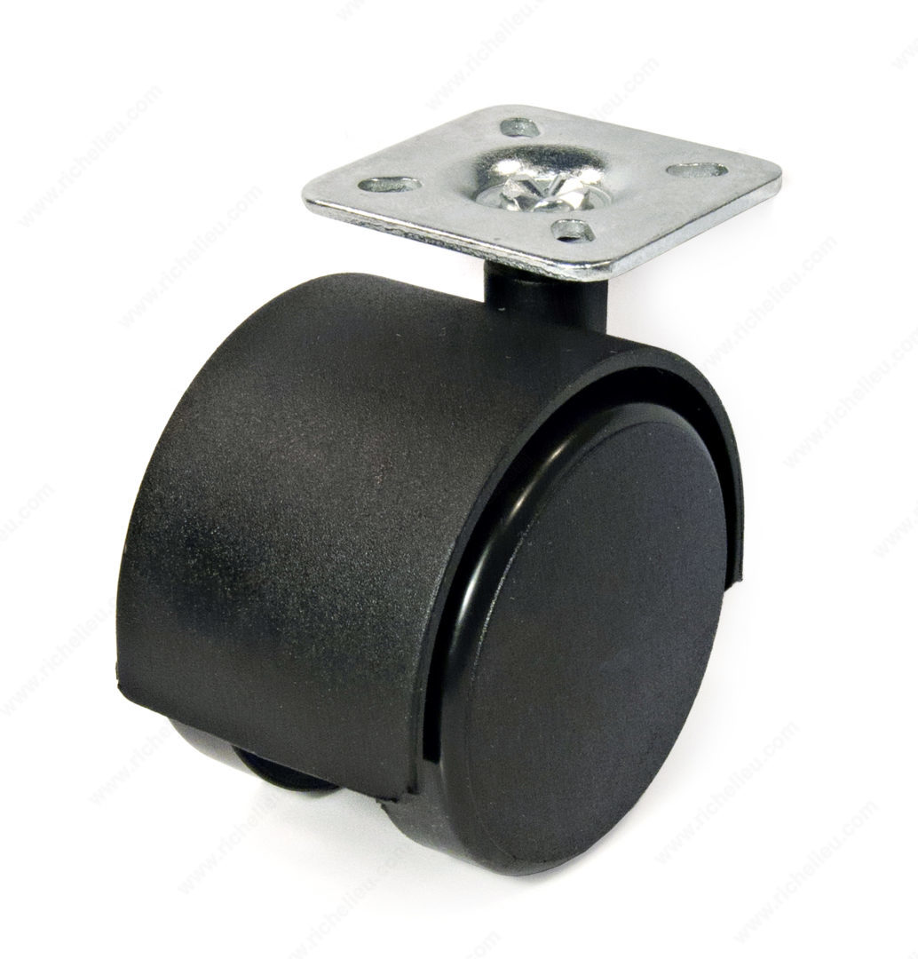 2 in. Dual Wheel Caster with Plate, Black