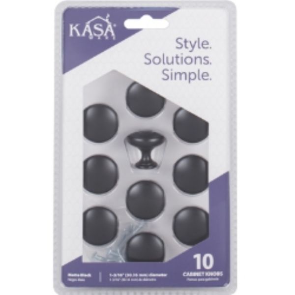 KasaWare 1-3/16'' Diameter Zinc Diecast Matte Black Cabinet Knob, 10PK