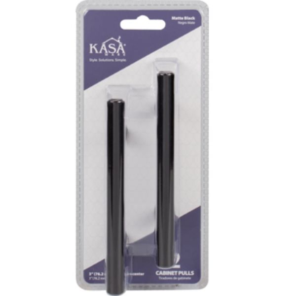 KasaWare 136 mm, 5-3/8'' L. Matte Black 3'' Center-to-Center Cabinet Pull, 2PK