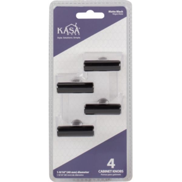 KasaWare 7/16'' Diameter Matte Black Cabinet Knob, 4PK