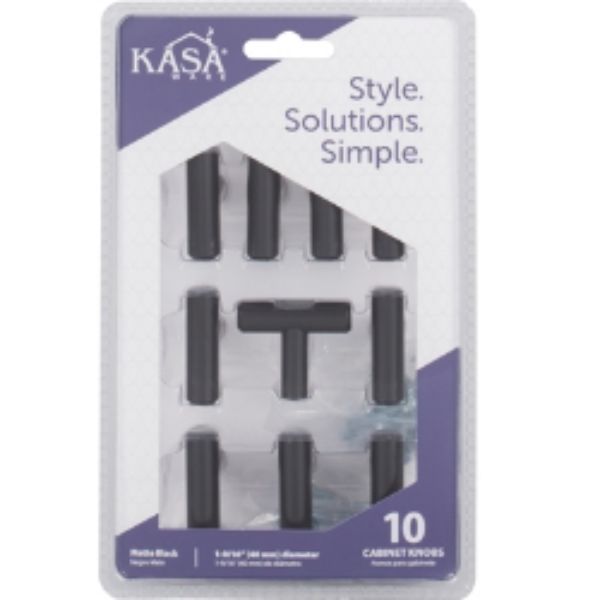 KasaWare 7/16'' Diameter Matte Black Cabinet Knob, 10PK