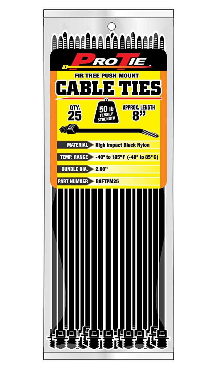 B8FTPM25 8 in. Fir Tree Push Mount Nylon Cable Tie, UV Black - Pack of 25