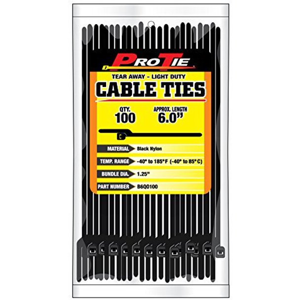 5.5 in. Quik Off Tear Away Cable Tie, Black - Pack of 100
