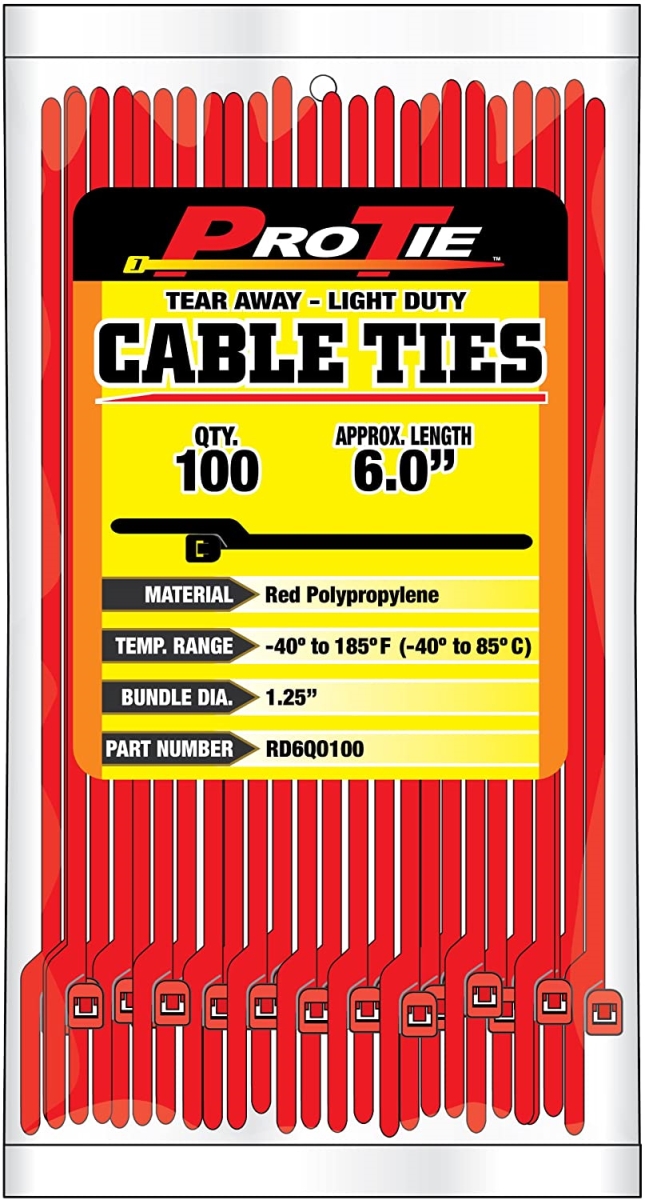 5.5 in. Quik Off Tear Away Cable Tie, Red - Pack of 100