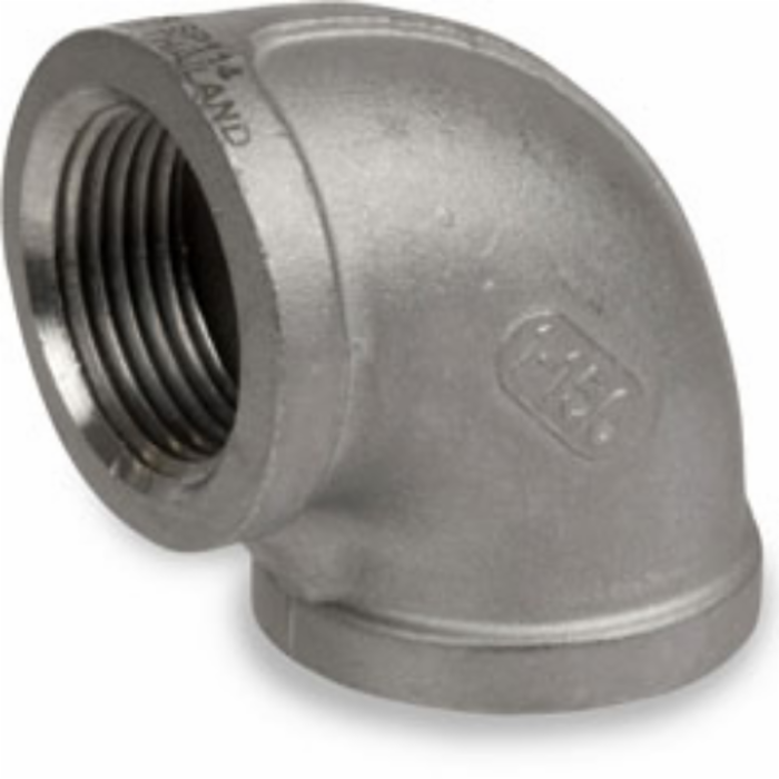 Pipe Elbow, 3/4 in, Threaded, 90 deg Angle, 304 Stainless Steel, 150 psi Pressure
