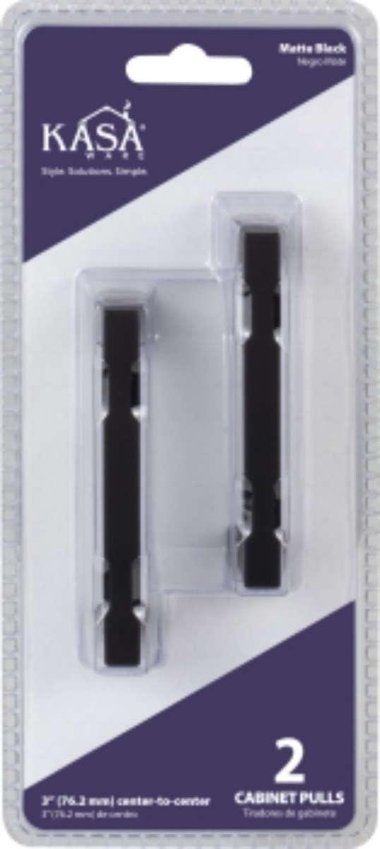 KasaWare 3-3/8'' Overall Length Matte Black Square Bar Pull,2PK