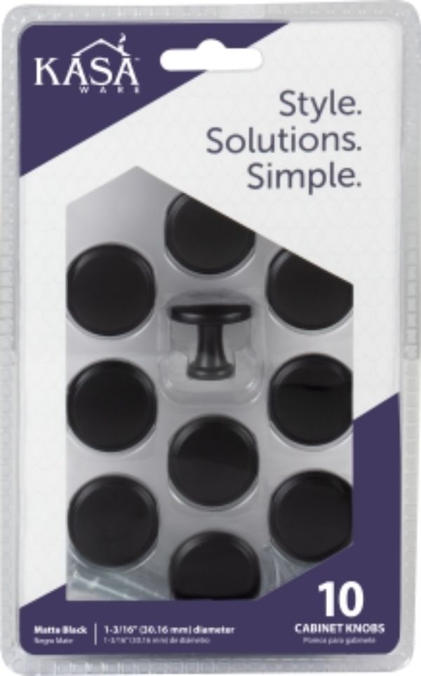 KasaWare 1-3/16''Diameter Matte Black Flat Round Knob,10PK