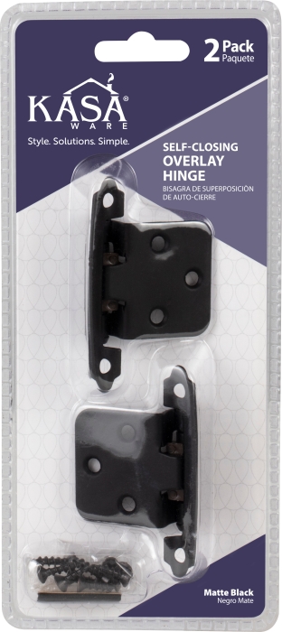 KFHO-A-MB2 Selfclose Overlay Hinge, Matte Black - Pack of 2
