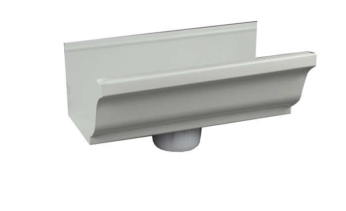 5'' K Style Aluminum White Gutter Round Drop Outlet