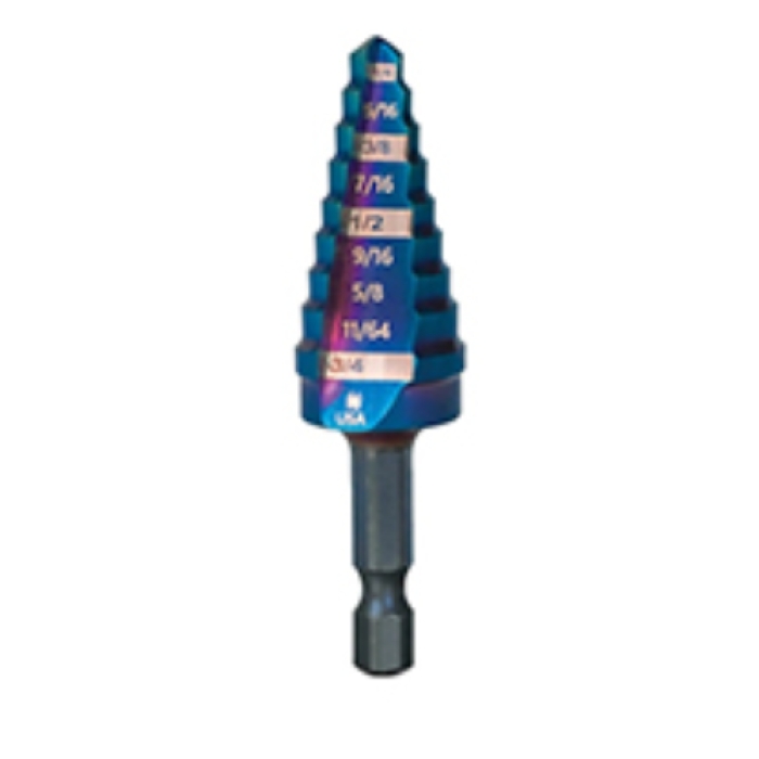 19022 0.18-0.87 in. 12 Step Bit Mach-Blue Hex Shank Drill