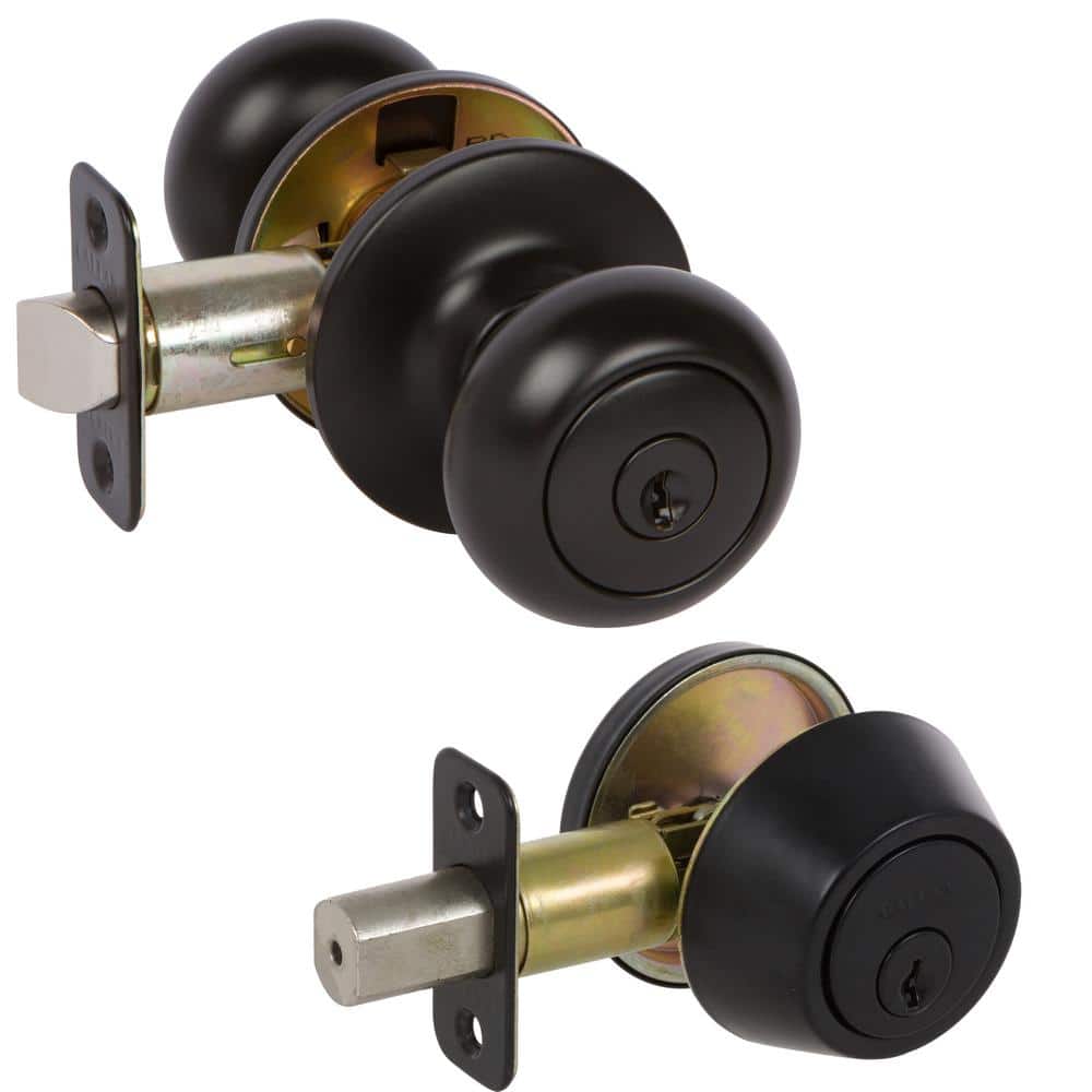 Saxon Classic Round Black Knob Combo Pack with Single Deadbolt Keyed Alike