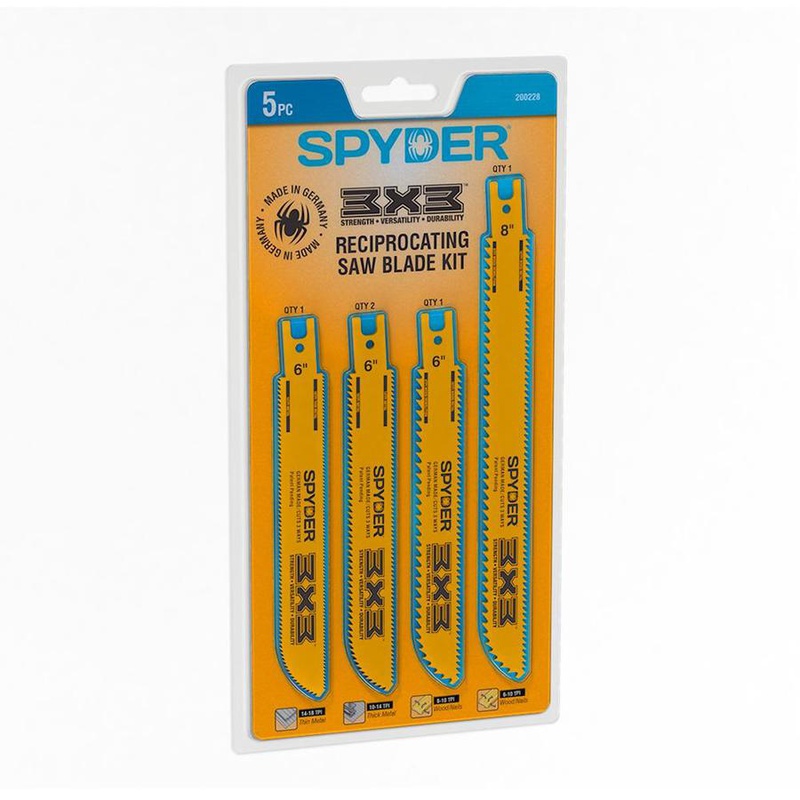 Spyder 5 Pieces 6 & 8 Inch Double-Sided Demo Wood/Metal Reciprocating Blade Set - 200228