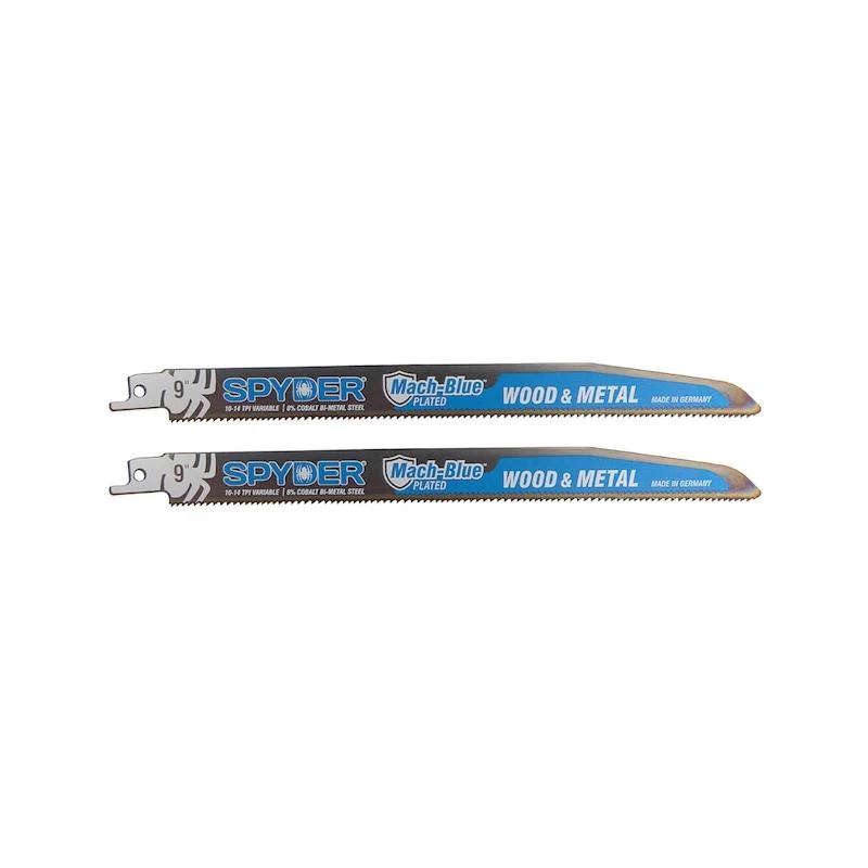 Reciprocating Saw Blade, Mach-Blue, Bi-Metal, Wood/Metal Cutting, 10/14 TPI, 9 in, 2-Pack