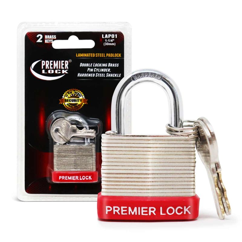 1.25 in. Nickel Plated Laminated Steel Keyed Padlock with Vinyl Bumper & 2 Keys