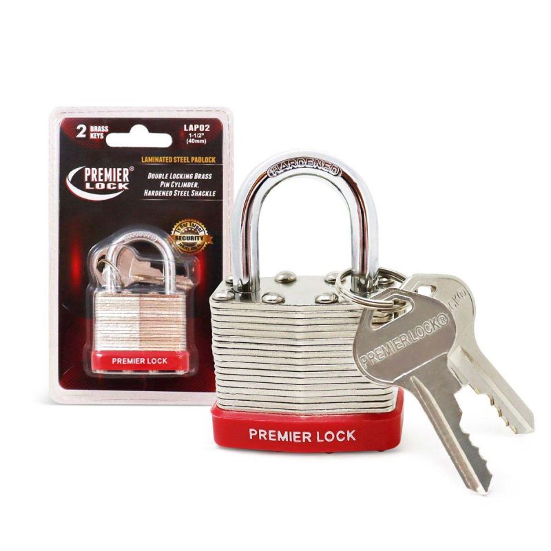 LAP02 1.5 in. Nickel Plated Laminated Steel Keyed Padlock with Vinyl Bumper & 2 Keys