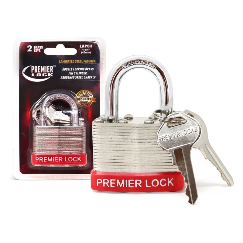 1.75 in. Nickel Plated Laminated Steel Keyed Padlock with Vinyl Bumper & 2 Keys